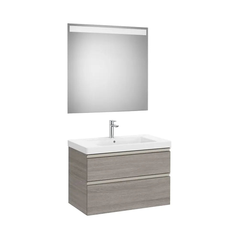 Pack mueble base dos cajones lavabo plus centrado espejo LED 80x46x57 cm Roca - Vista 1