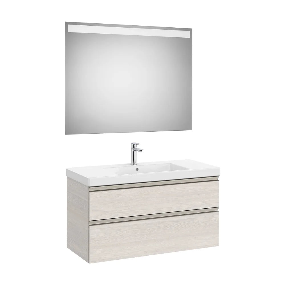 Pack mueble base dos cajones lavabo plus centrado espejo LED Eidos 100x46x57 cm Roca - Vista 2