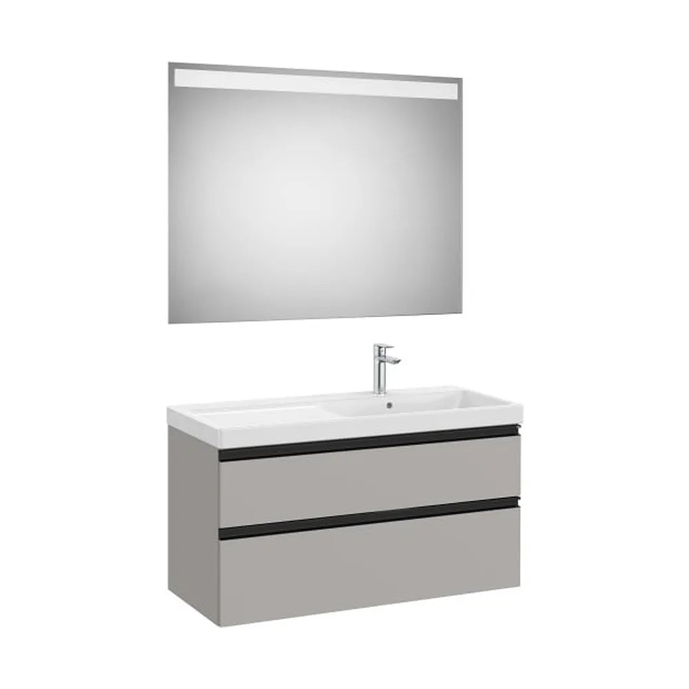 Pack mueble base dos cajones lavabo plus derecha espejo LED 100x80 cm Gris Roca - Vista 1