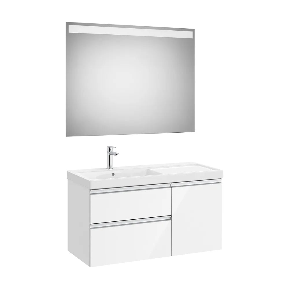 Mueble Base Asimétrico 2 Cajones Una Puerta Lavabo Izquierda Espejo Led 100x46x57cm Colección The Gap Roca - Vista 2