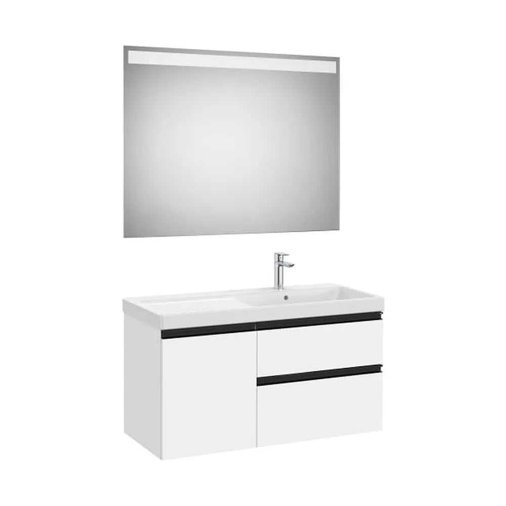 Mueble base asimétrico 100x46x57 cm con lavabo plus a la derecha y espejo LED Roca - Vista 1