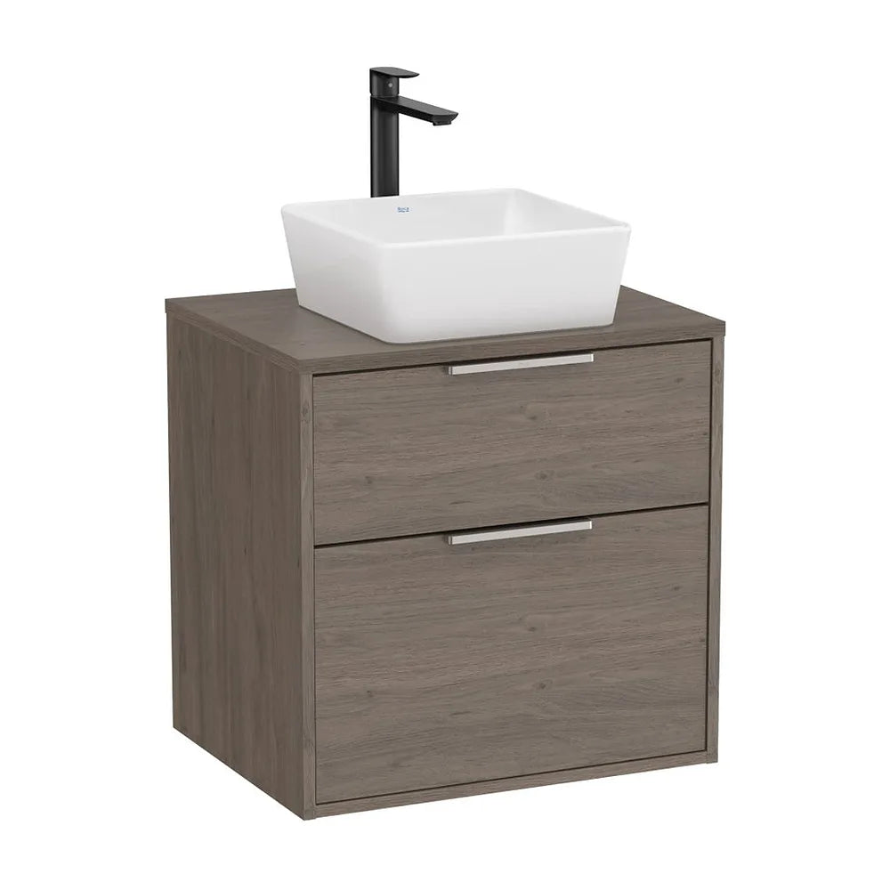 Mueble base dos cajones para lavabo sobre encimera 59x45x58 cm roble oscuro Roca - Vista 2