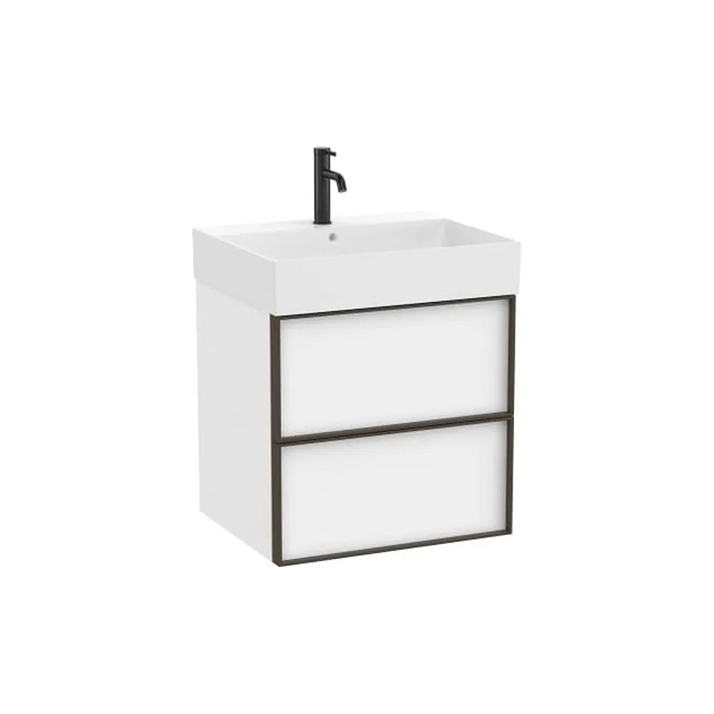 Mueble base suspendido con dos cajones y lavabo cuadrado Fineceramic Blanco mate 60x49x68 cm Roca - Vista 1