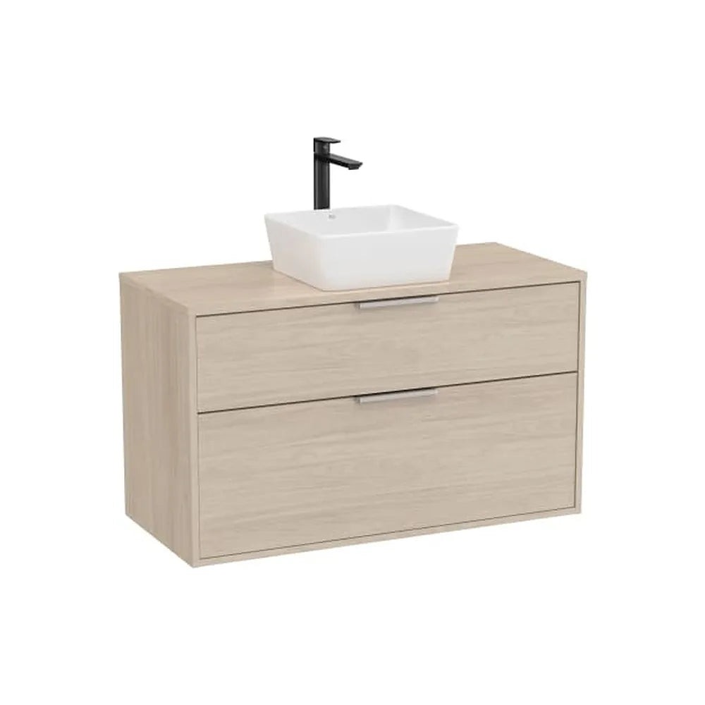 Mueble base dos cajones para lavabo sobre encimera 99x45x58 cm Fresno claro Roca - Vista 1