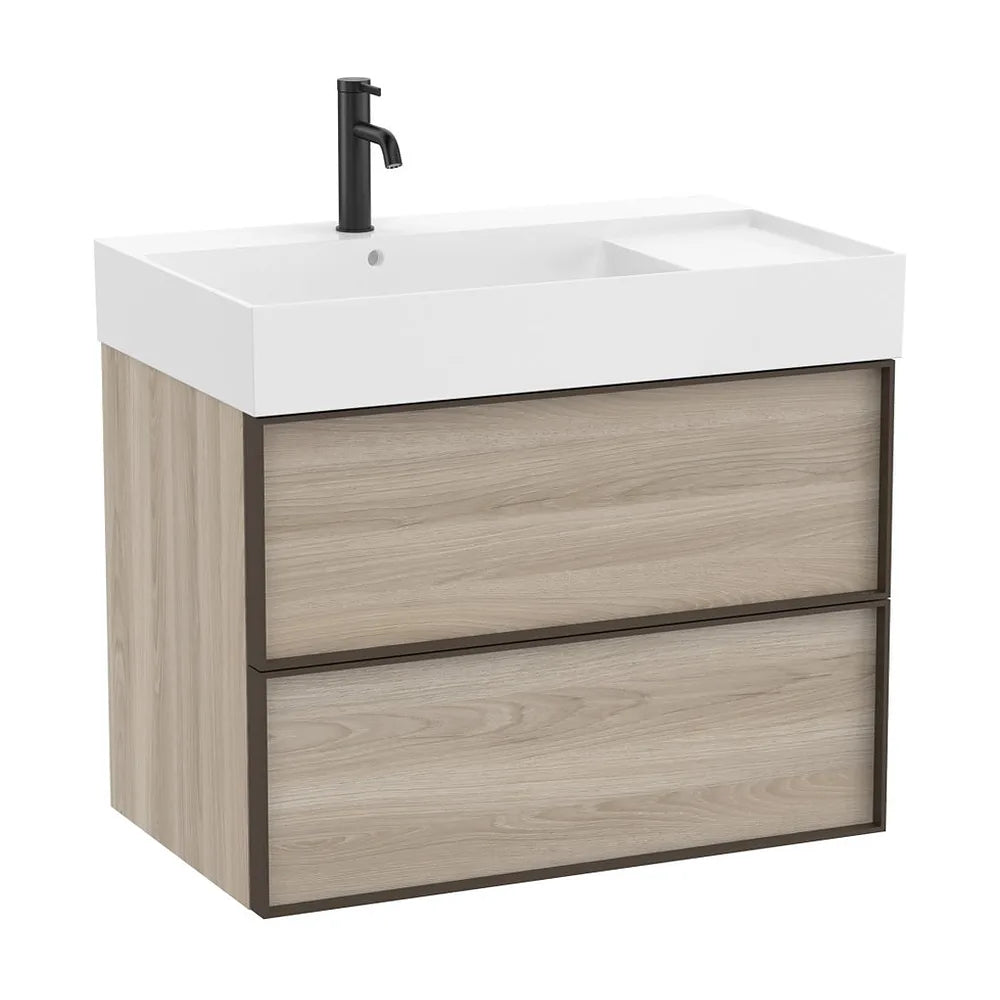 Mueble base suspendido con dos cajones y lavabo cuadrado Fineceramic 80x49x68 cm Roca - Vista 2