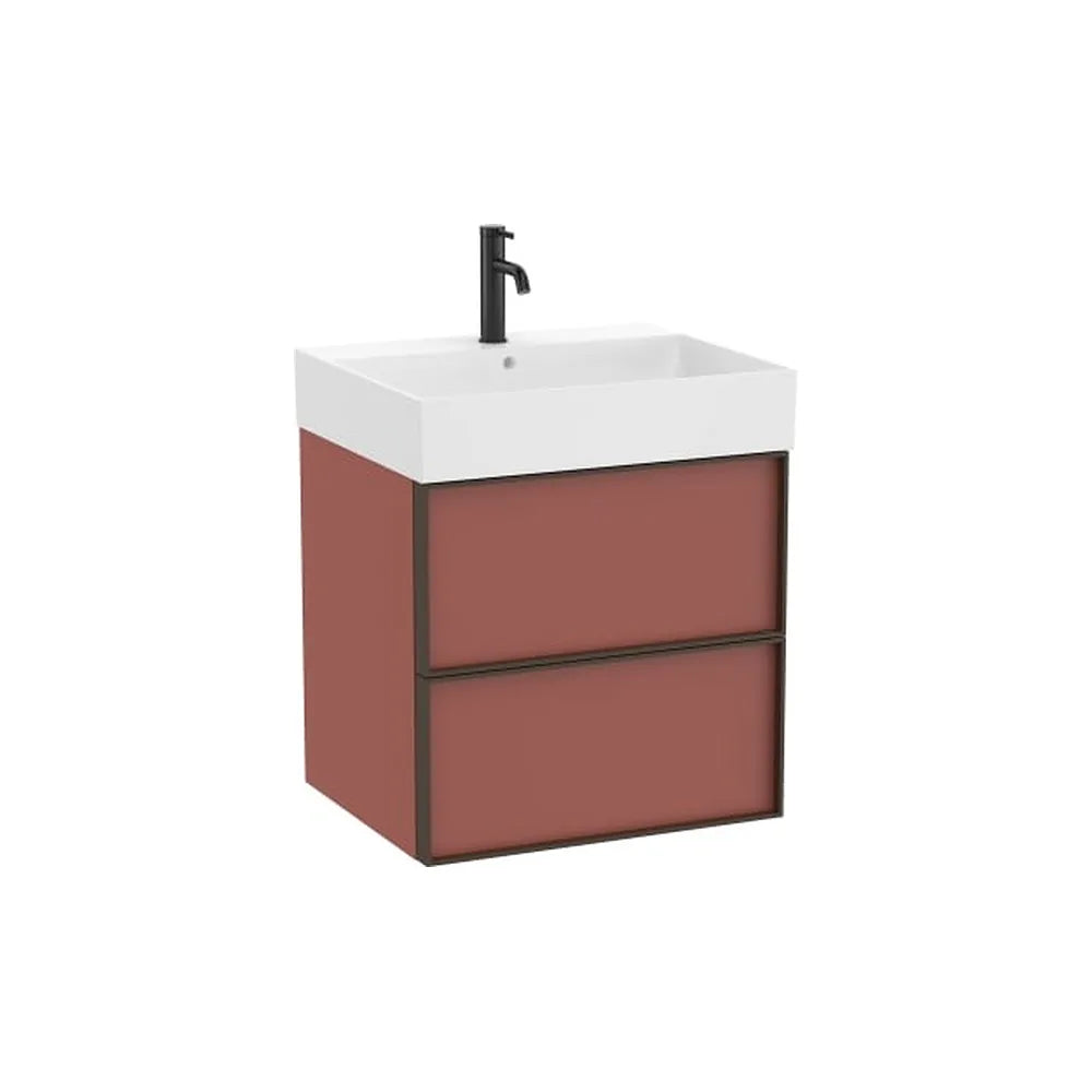 Mueble base suspendido dos cajones lavabo cuadrado Fineceramic 60x49x68 cm Roca - Vista 1