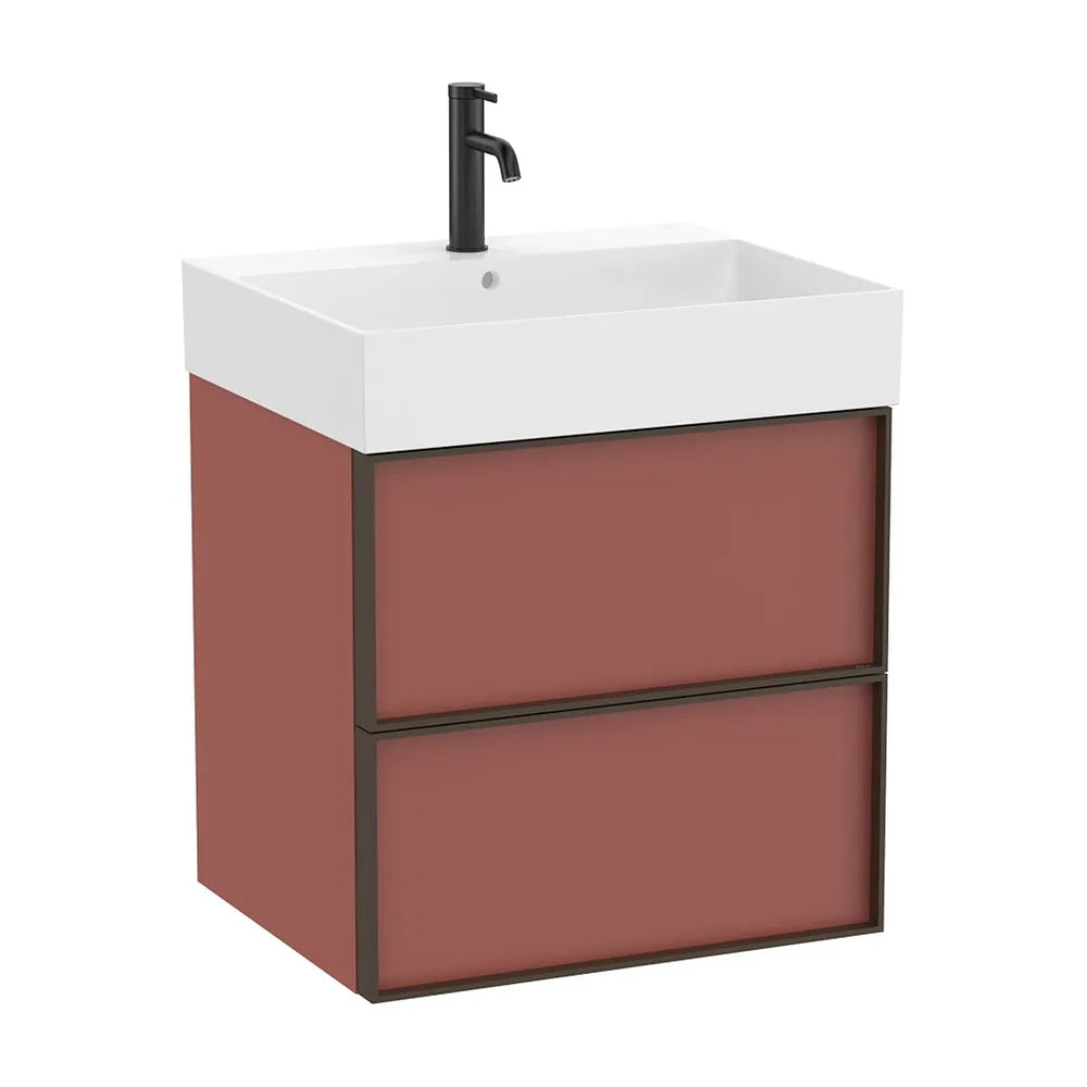 Mueble base suspendido dos cajones lavabo cuadrado Fineceramic 60x49x68 cm Roca - Vista 2