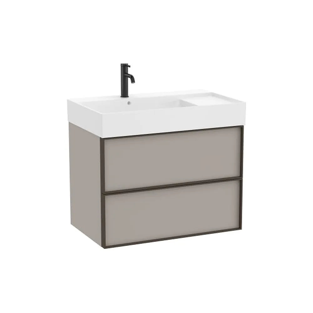 Mueble base suspendido dos cajones lavabo cuadrado Fineceramic gris arena 80x49x68 cm Roca - Vista 1