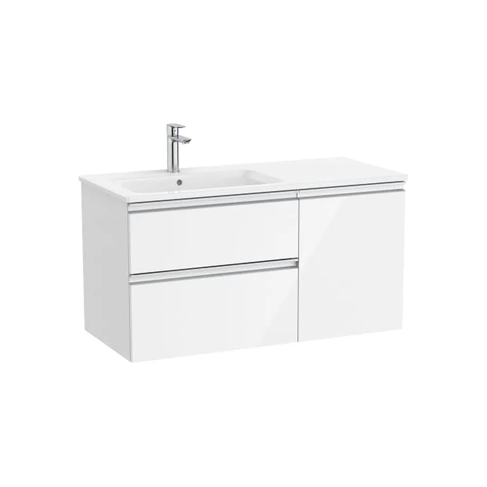 Mueble base asimétrico 100x46x53 cm con lavabo a la izquierda dos cajones y una puerta blanco brillo Roca - Vista 1