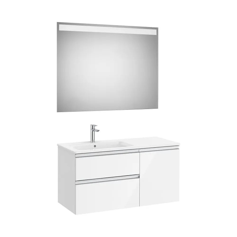 Mueble base asimétrico dos cajones puerta lavabo izquierda espejo LED 100x46x54 cm Roca - Vista 1