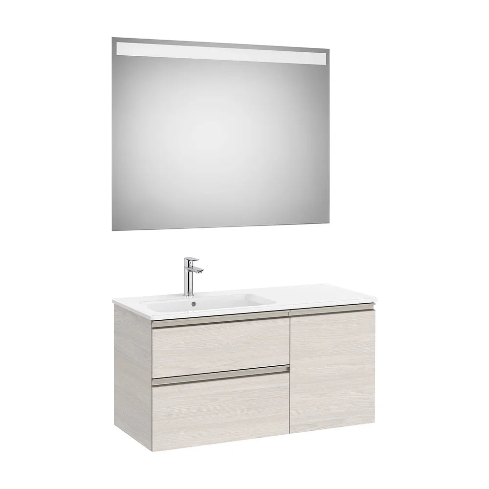 Mueble Base Asimétrico 2 Cajones Una Puerta Lavabo Izquierda Espejo Led 100x46x53cm Colección Eidos Roca - Vista 2