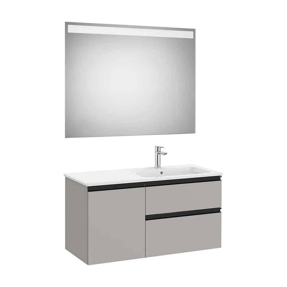 Mueble base asimétrico 100x46x53 cm dos cajones una puerta lavabo derecha espejo LED Roca - Vista 2