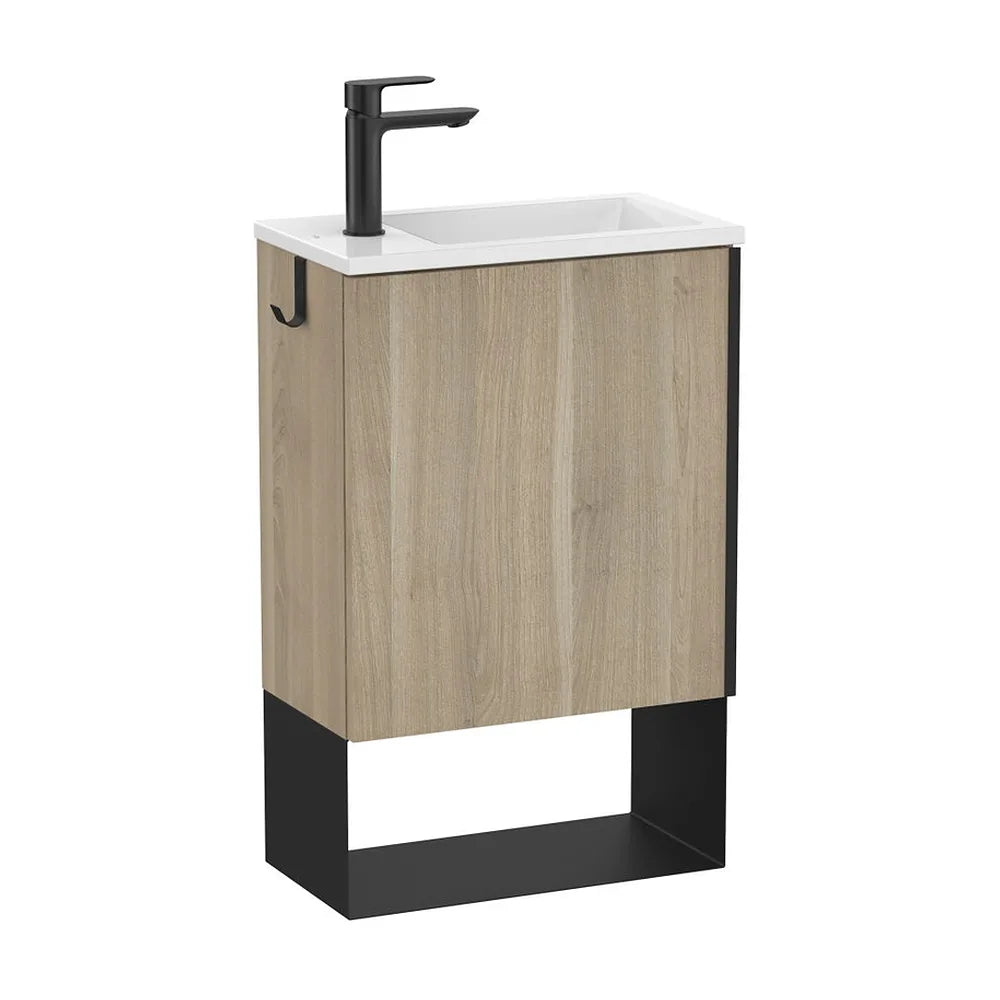 Mueble base suspendido con lavabo porcelana 46x26x70 cm color abedul Roca - Vista 2