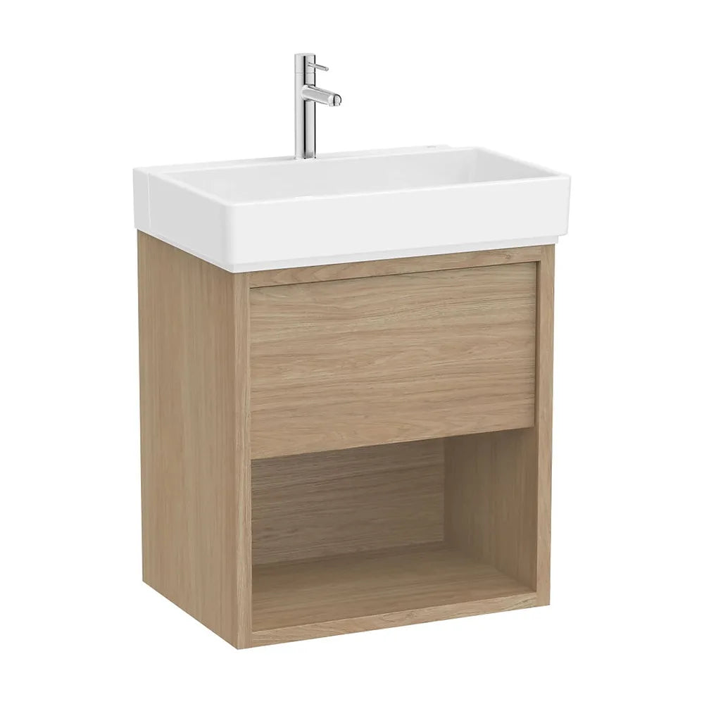 Mueble base suspendido con cajón estante abierto lavabo con orificio para grifería 60x43x60 cm Roca - Vista 2