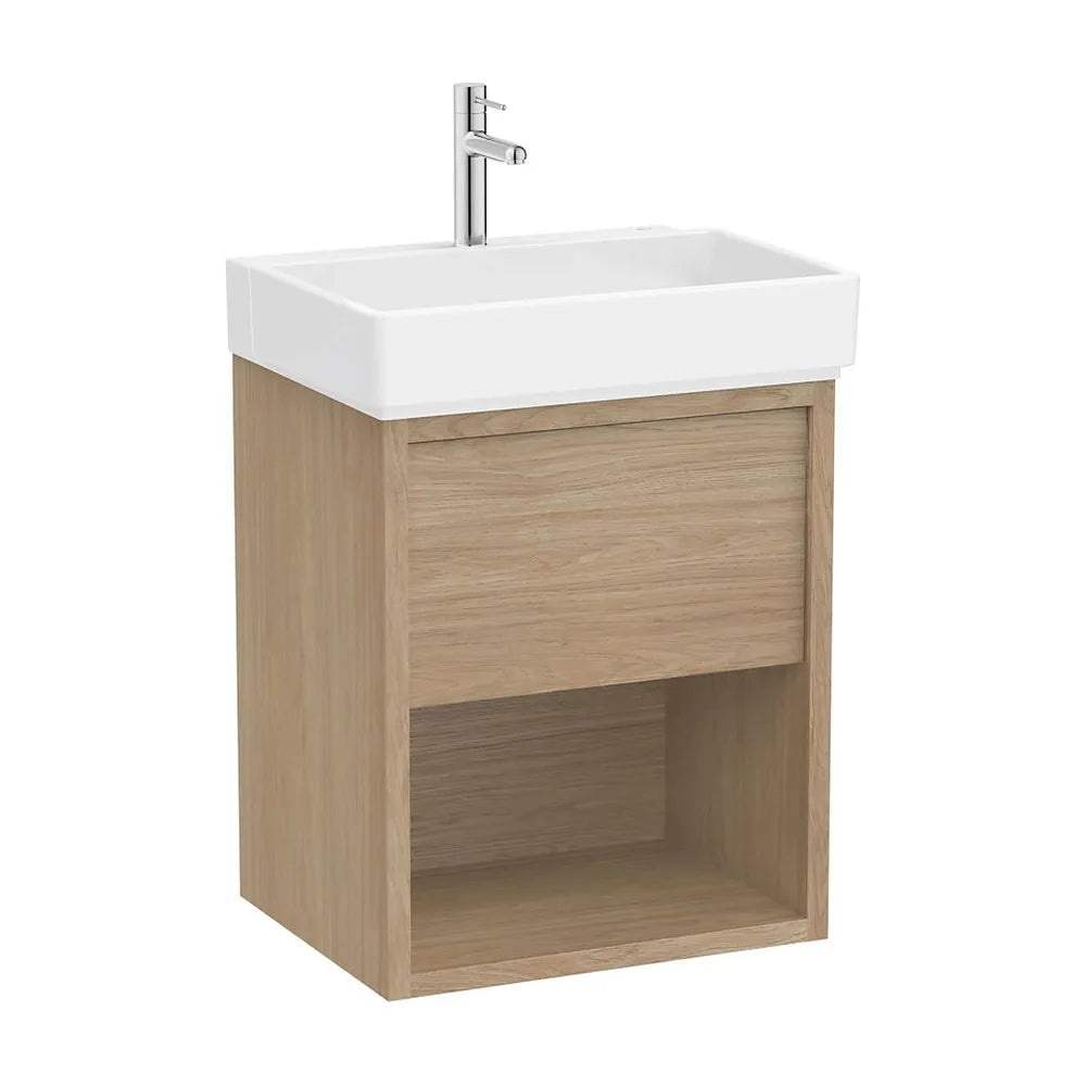 Mueble base suspendido con lavabo y un cajón color olmo claro 55x43x60 cm Roca - Vista 2