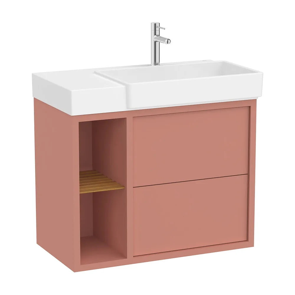 Mueble Base Asimétrico 2 Cajones Estante Lateral Abierto Lavabo Derecha 80x43x60cm Roca - Vista 2