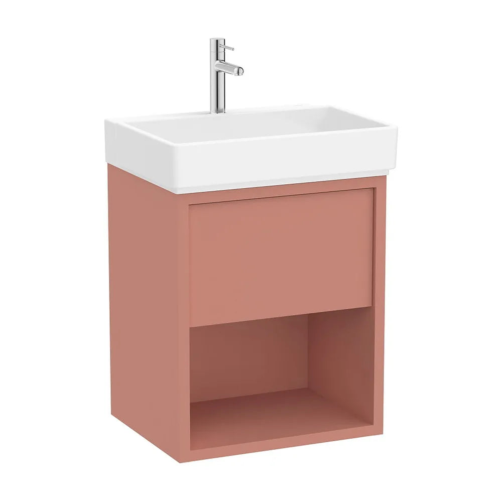 Mueble base suspendido con lavabo un cajón estante abierto 55x43x60 cm Roca - Vista 2