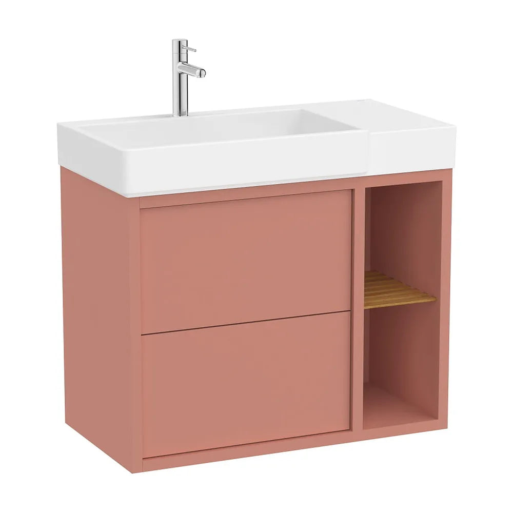 Mueble base asimétrico dos cajones estante lateral abierto lavabo izquierda 80x43x60 cm Roca - Vista 2