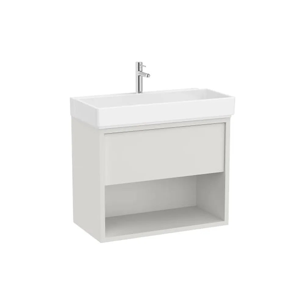 Mueble base suspendido con un cajón estante abierto lavabo con orificio para grifería 80x43x60 cm Roca - Vista 1