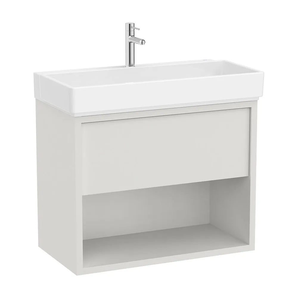 Mueble base suspendido con un cajón estante abierto lavabo con orificio para grifería 80x43x60 cm Roca - Vista 2