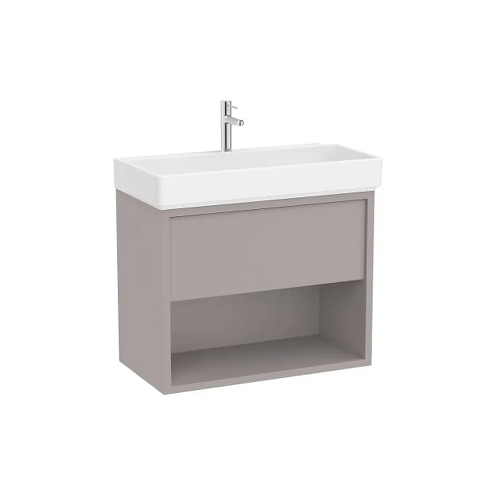 Mueble base suspendido con un cajón estante abierto lavabo con orificio para grifería 80x43x60 cm Roca - Vista 1