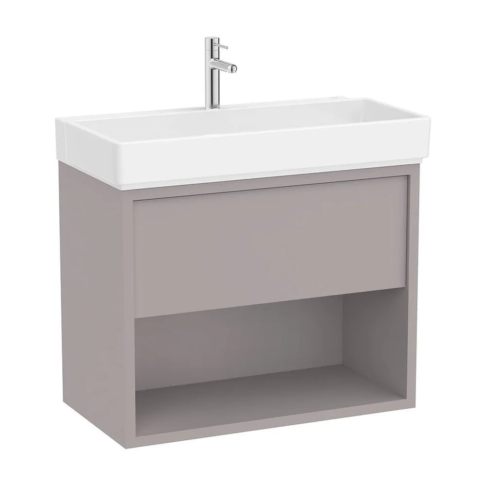 Mueble base suspendido con un cajón estante abierto lavabo con orificio para grifería 80x43x60 cm Roca - Vista 2