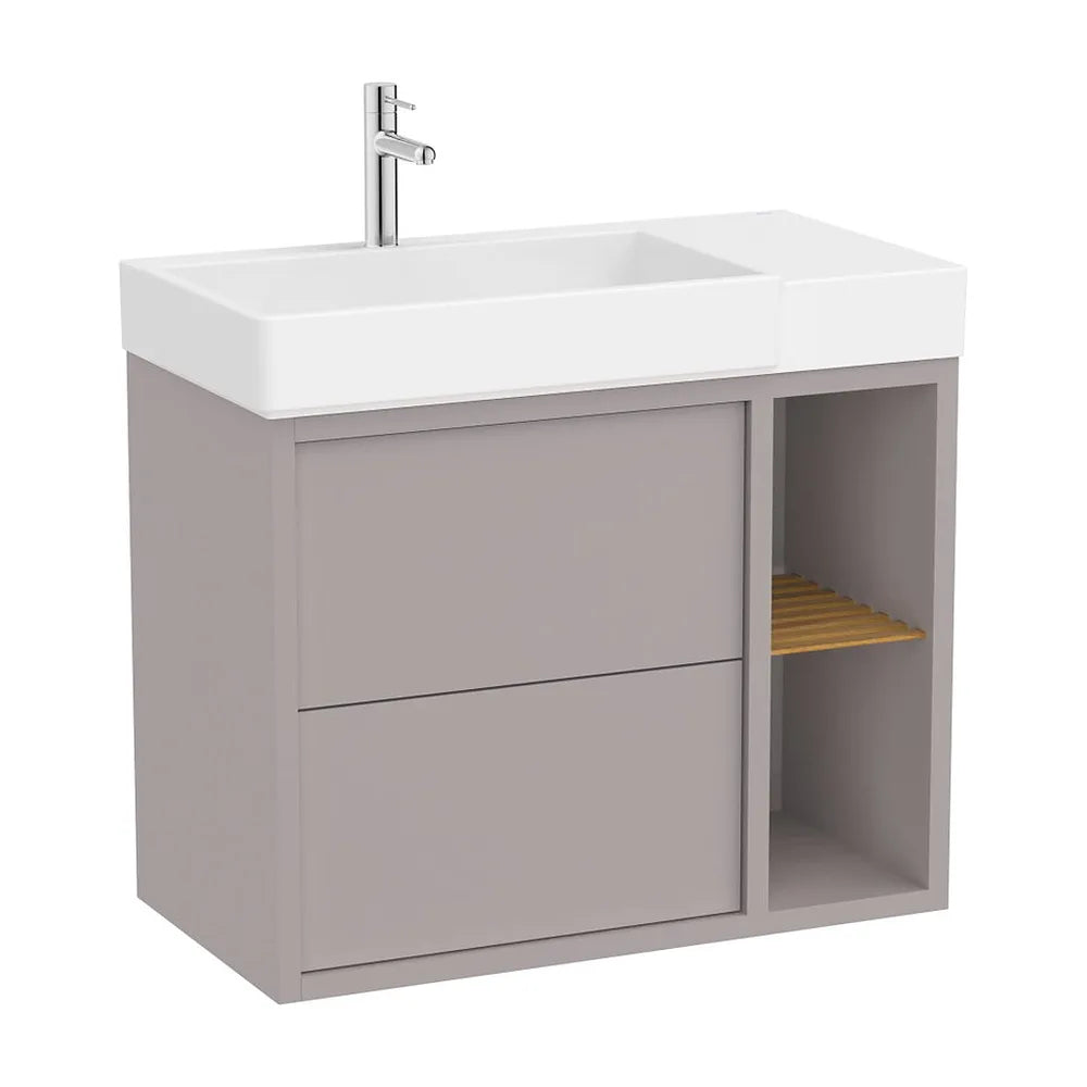Mueble base asimétrico dos cajones estante lateral abierto lavabo izquierda 80x43x60 cm Roca - Vista 2