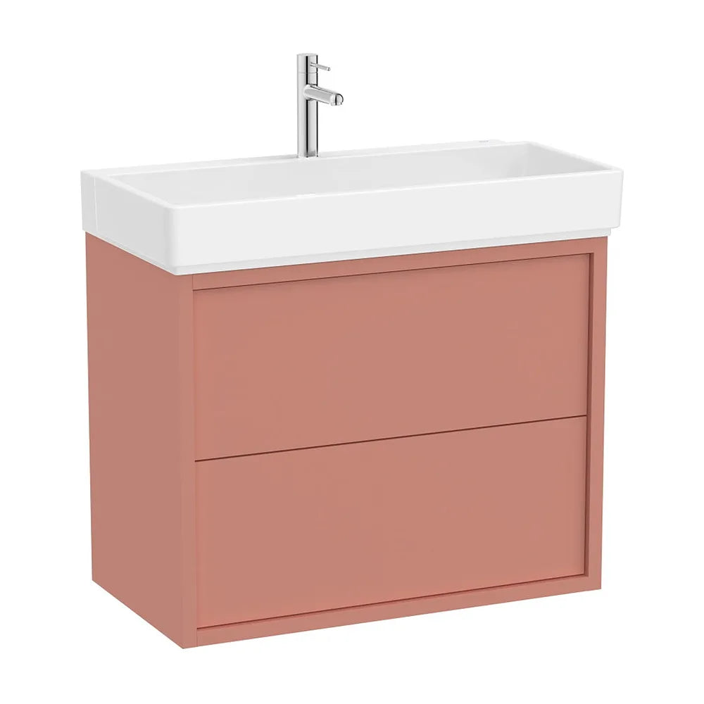 Mueble base suspendido dos cajones lavabo porcelana 80x43x60 cm Terracota claro Roca - Vista 2