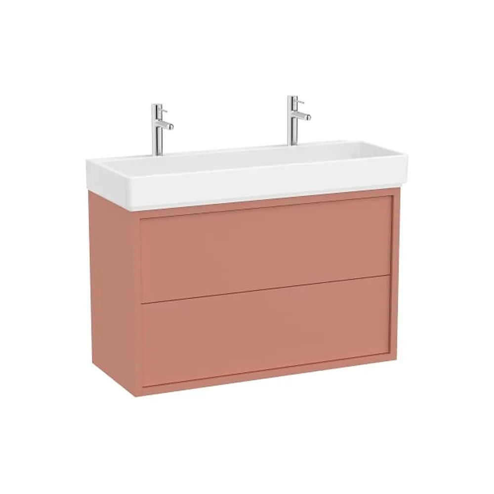 Mueble base suspendido con dos cajones lavabo porcelana dos orificios para grifería 100x43x60 cm Roca - Vista 1