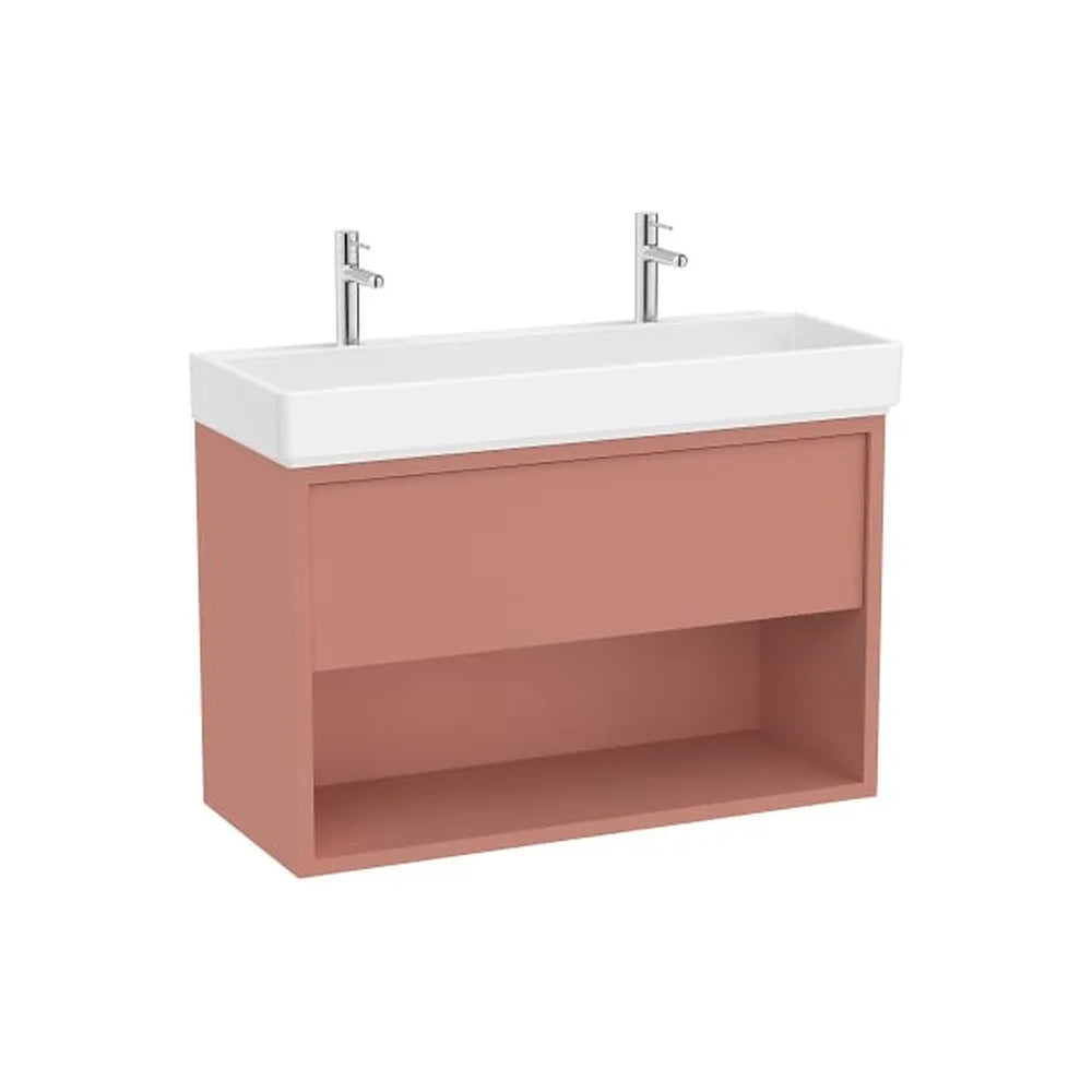 Mueble base suspendido con cajón estante abierto y lavabo doble orificio 100x43x60 cm Roca - Vista 1