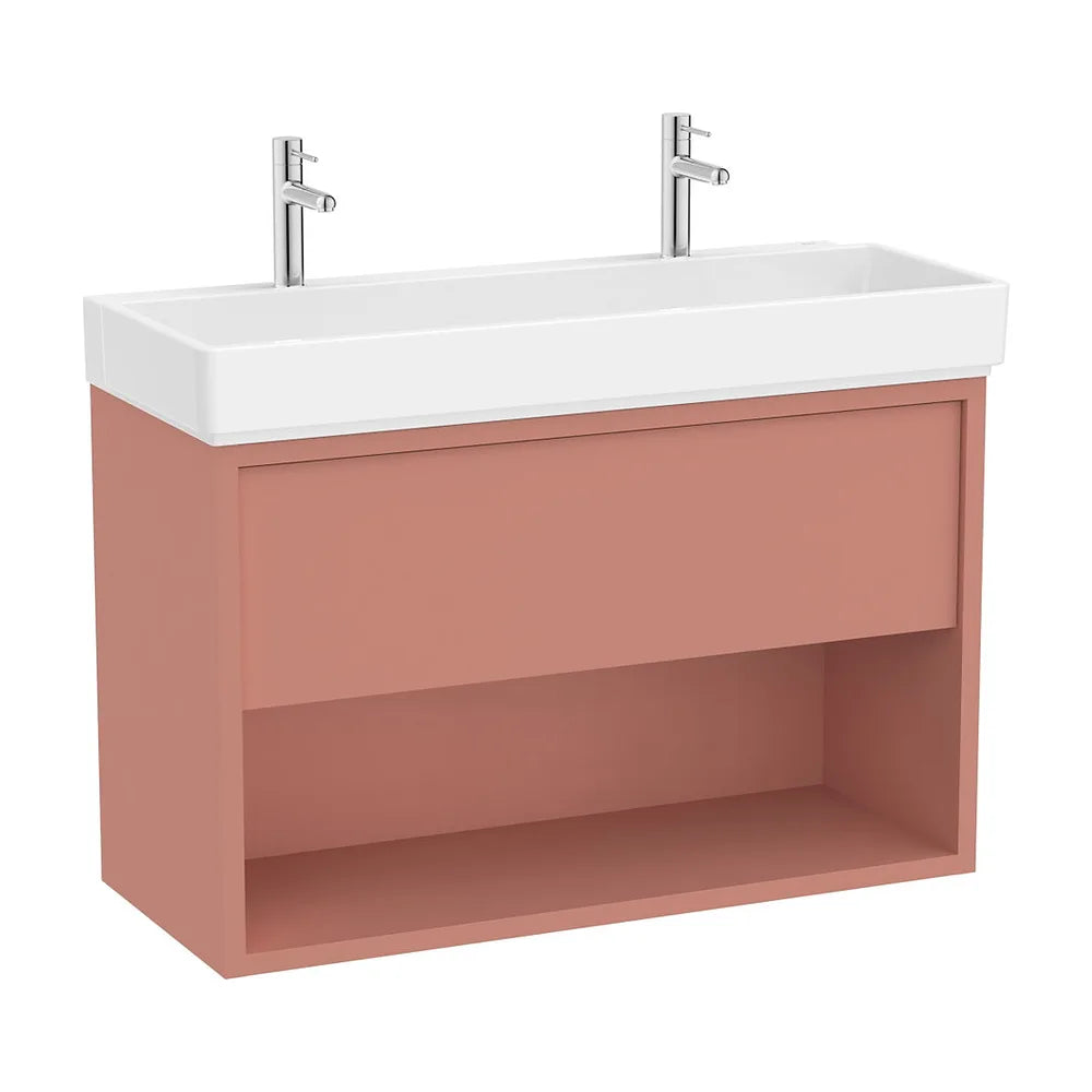 Mueble base suspendido con cajón estante abierto y lavabo doble orificio 100x43x60 cm Roca - Vista 2
