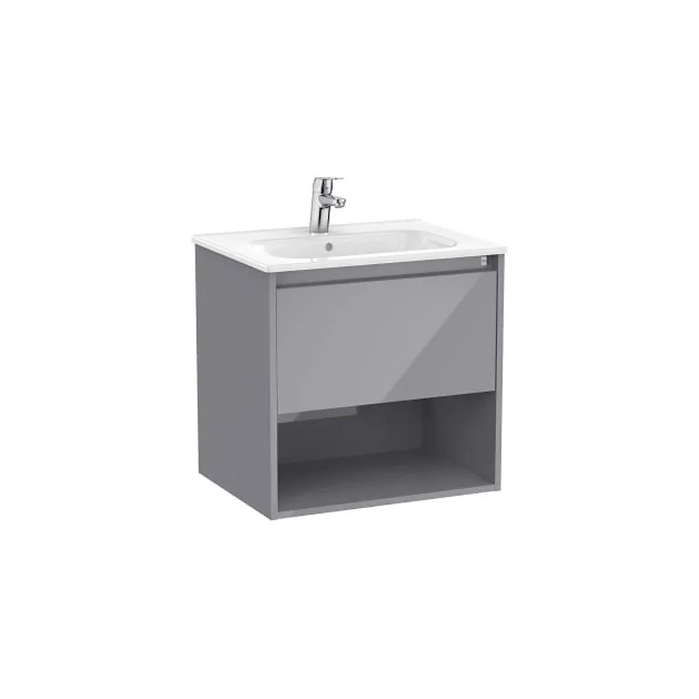Mueble base suspendido con cajón y estante abierto lavabo porcelana 60x46x58 cm Roca - Vista 1