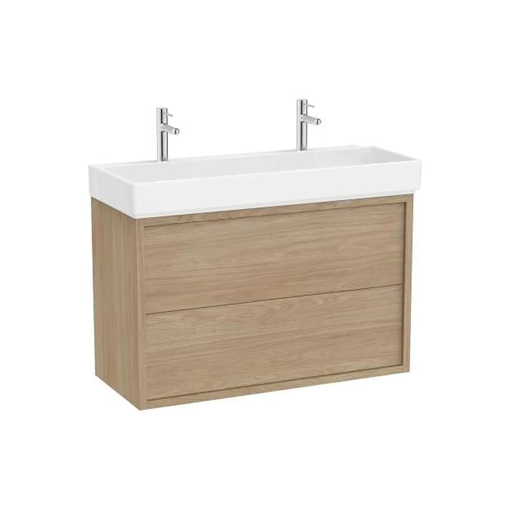 Mueble base suspendido con dos cajones lavabo con dos orificios para grifería 100x43x60 cm Roca - Vista 1