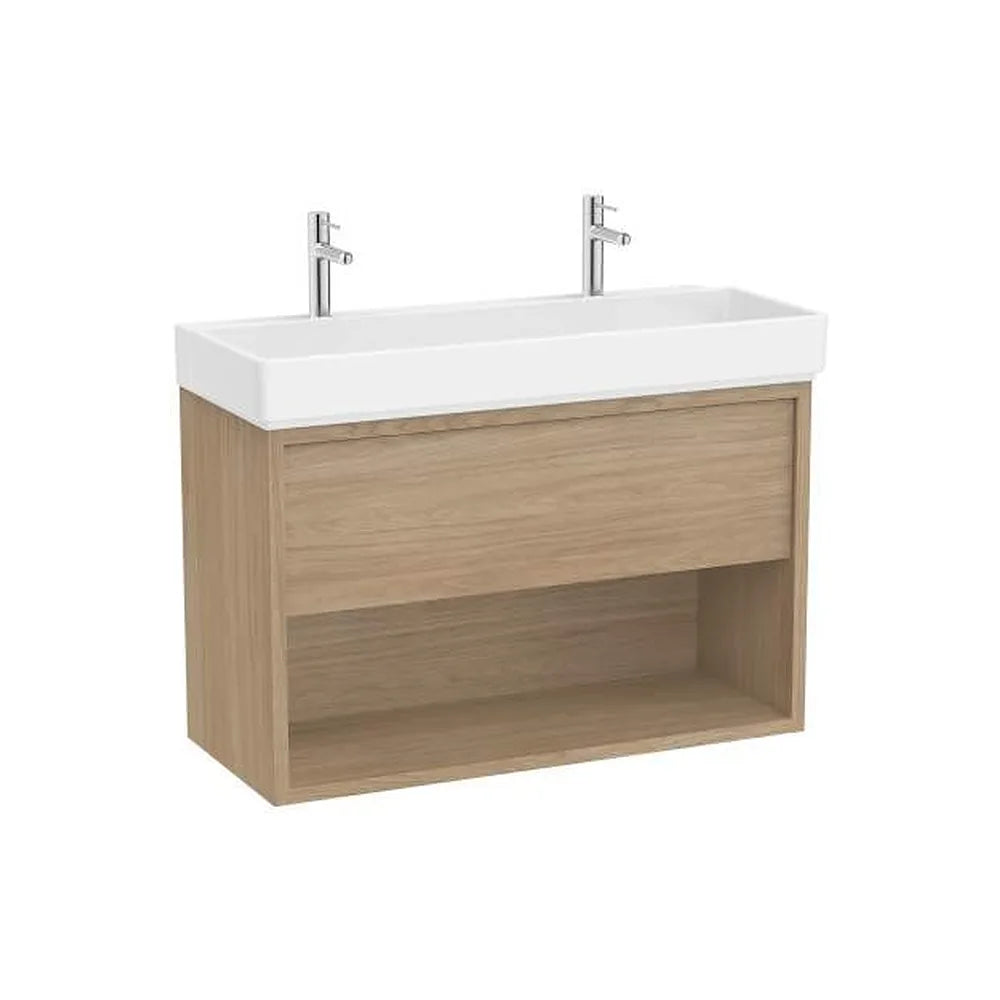 Mueble Base Suspendido con Cajón Estante Abierto y Lavabo con Dos Orificios para Grifería 100x43x60cm Roca - Vista 1