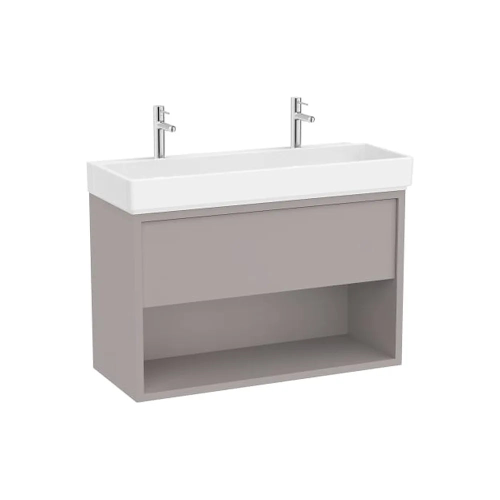 Mueble base suspendido con un cajón estante abierto y lavabo porcelana 100x43x60 cm Roca - Vista 1