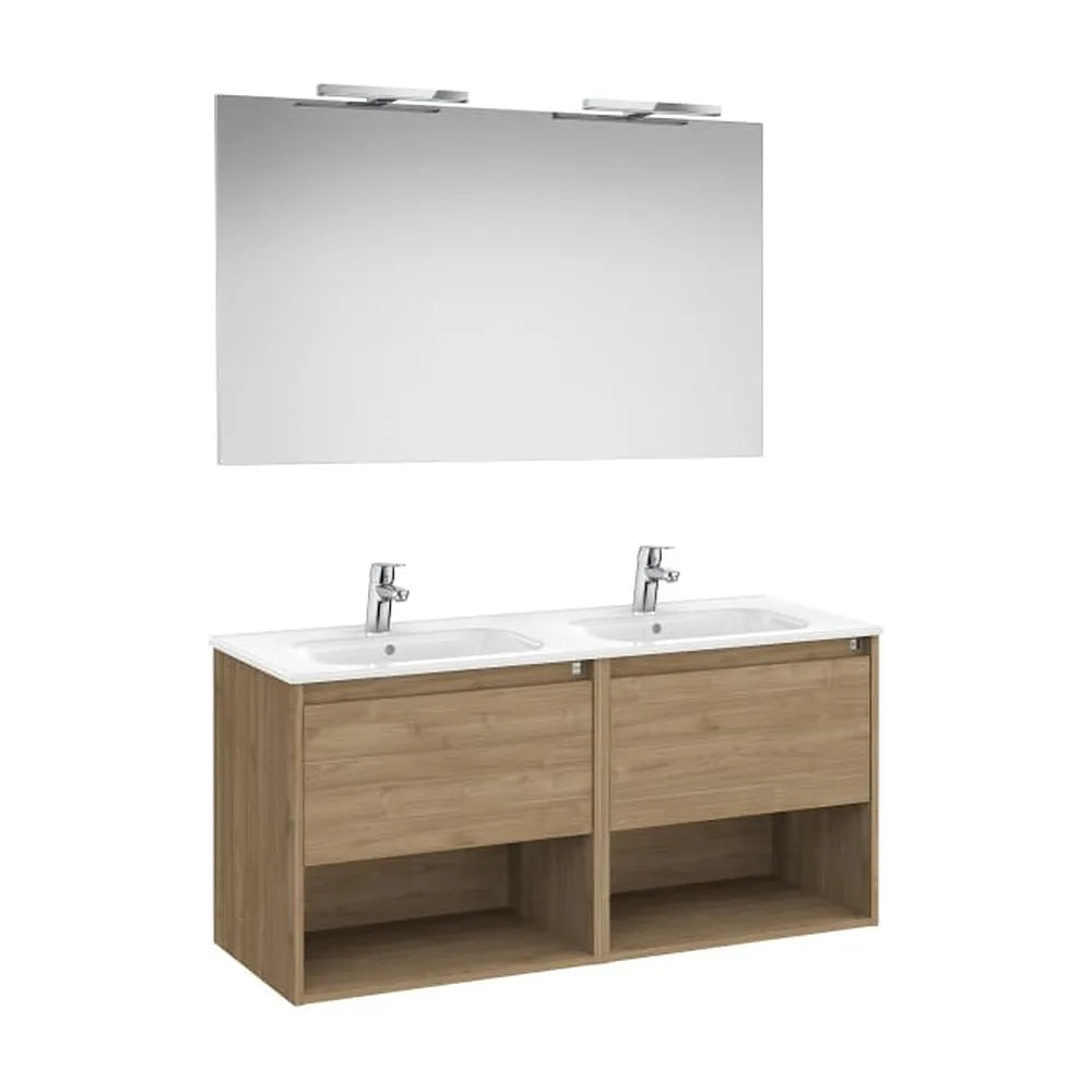 Mueble Base 2 Cajones Dos Estantes Lavabo Doble Espejo Apliques Led Roca - Vista 1