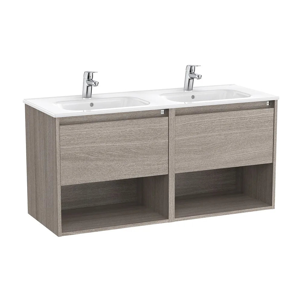 Mueble suspendido dos cajones dos estantes lavabo doble 119x46x58 cm Roca - Vista 2