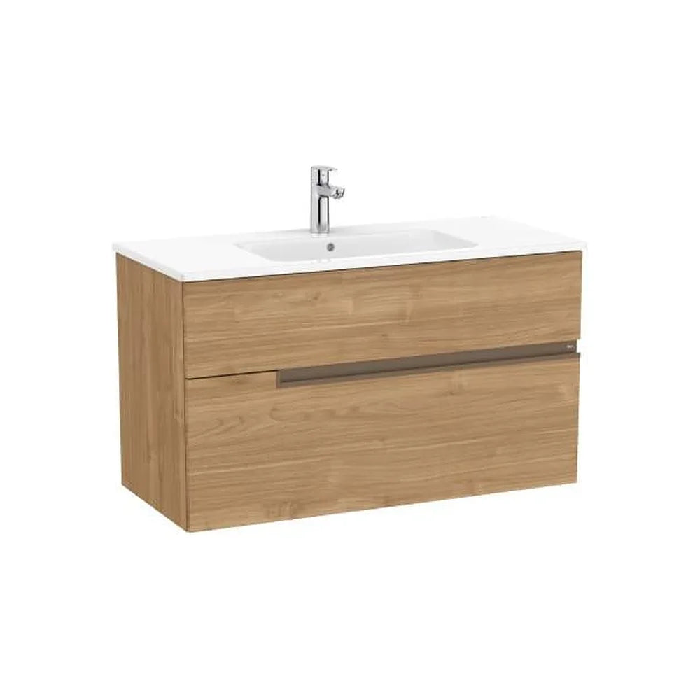 Mueble base suspendido con dos cajones y lavabo 1005x460x583 mm Nogal Roca - Vista 1
