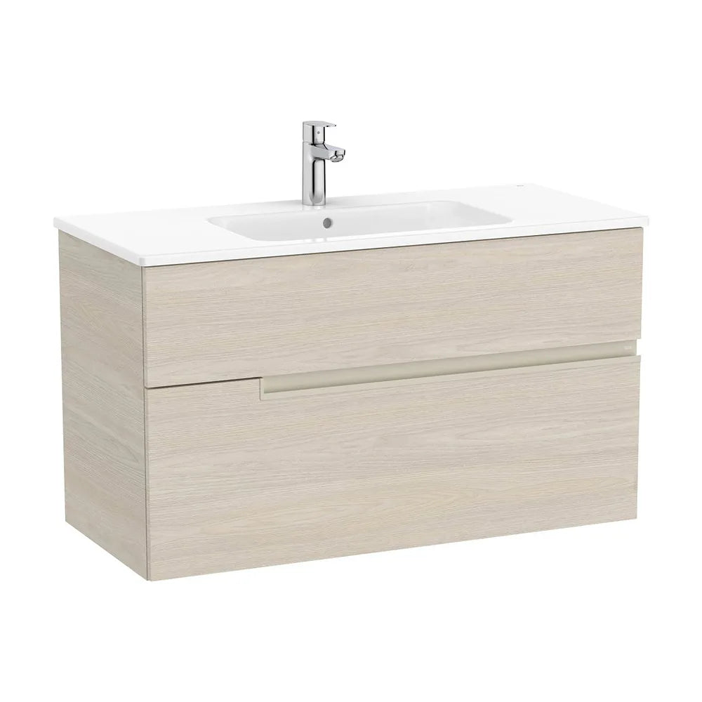 Mueble base suspendido con dos cajones y lavabo porcelana 1005x46x58 cm Roca - Vista 2