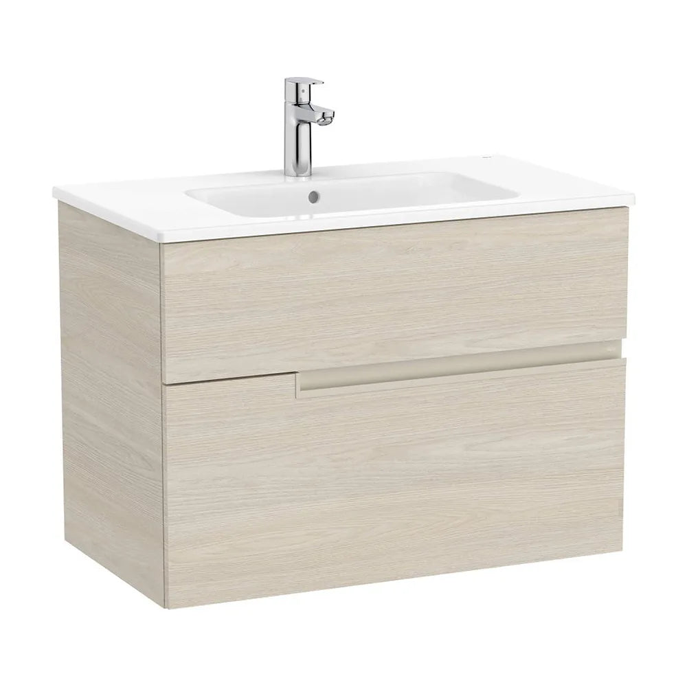 Mueble base suspendido con dos cajones y lavabo porcelana 80x46x58 cm Roca - Vista 2