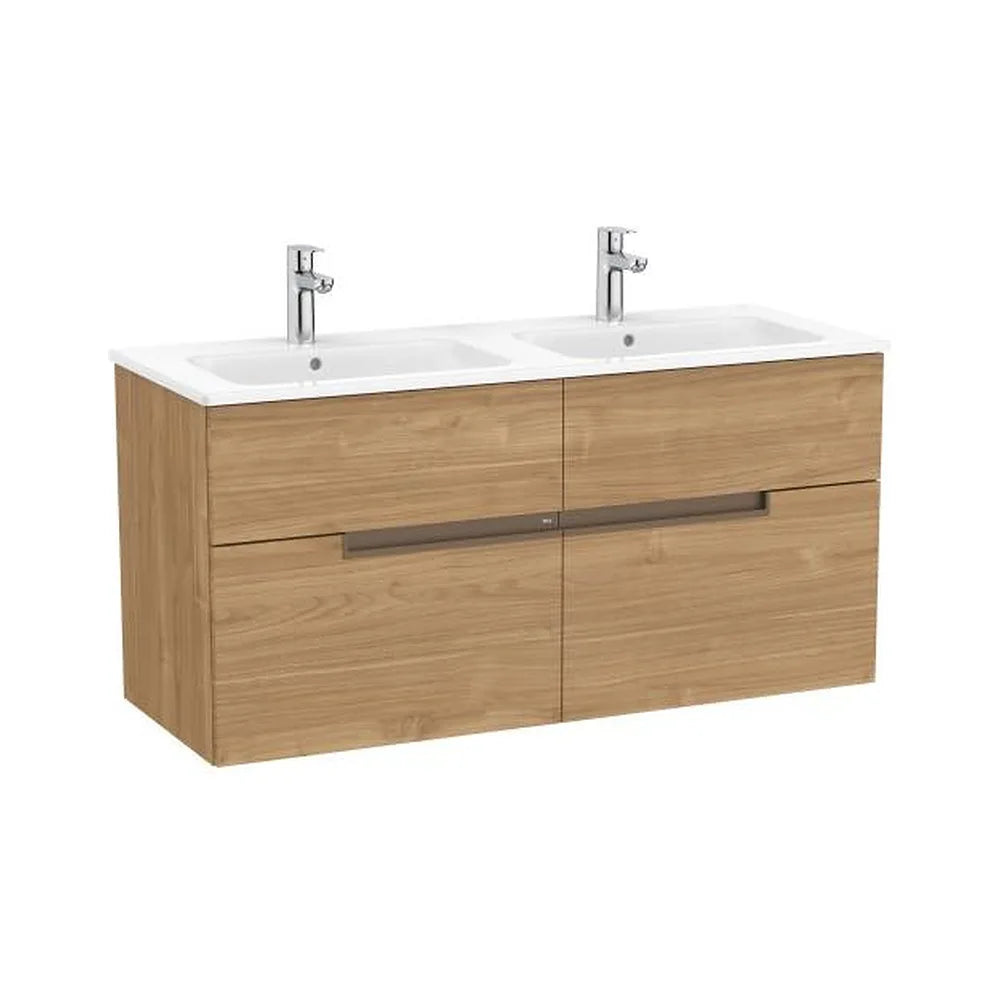 Mueble Base Suspendido con Cuatro Cajones y Lavabo Doble de Porcelana Nogal Roca - Vista 1