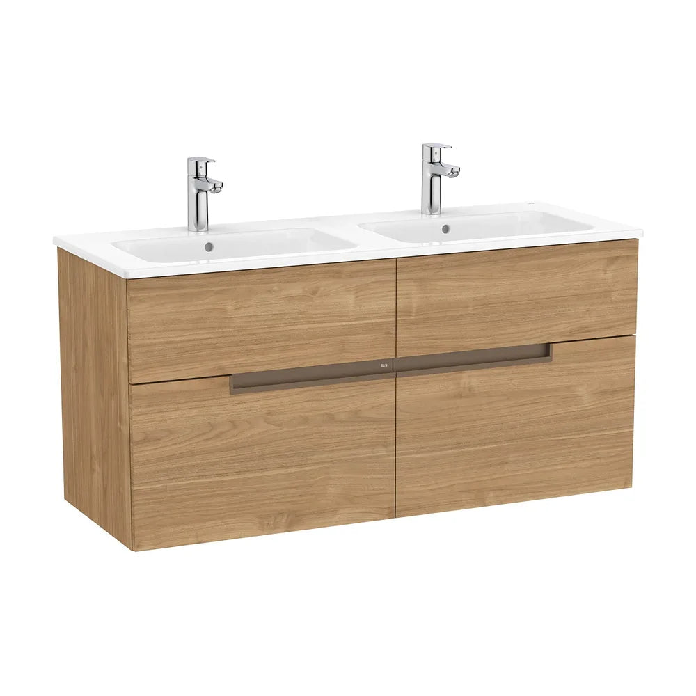 Mueble Base Suspendido con Cuatro Cajones y Lavabo Doble de Porcelana Nogal Roca - Vista 2