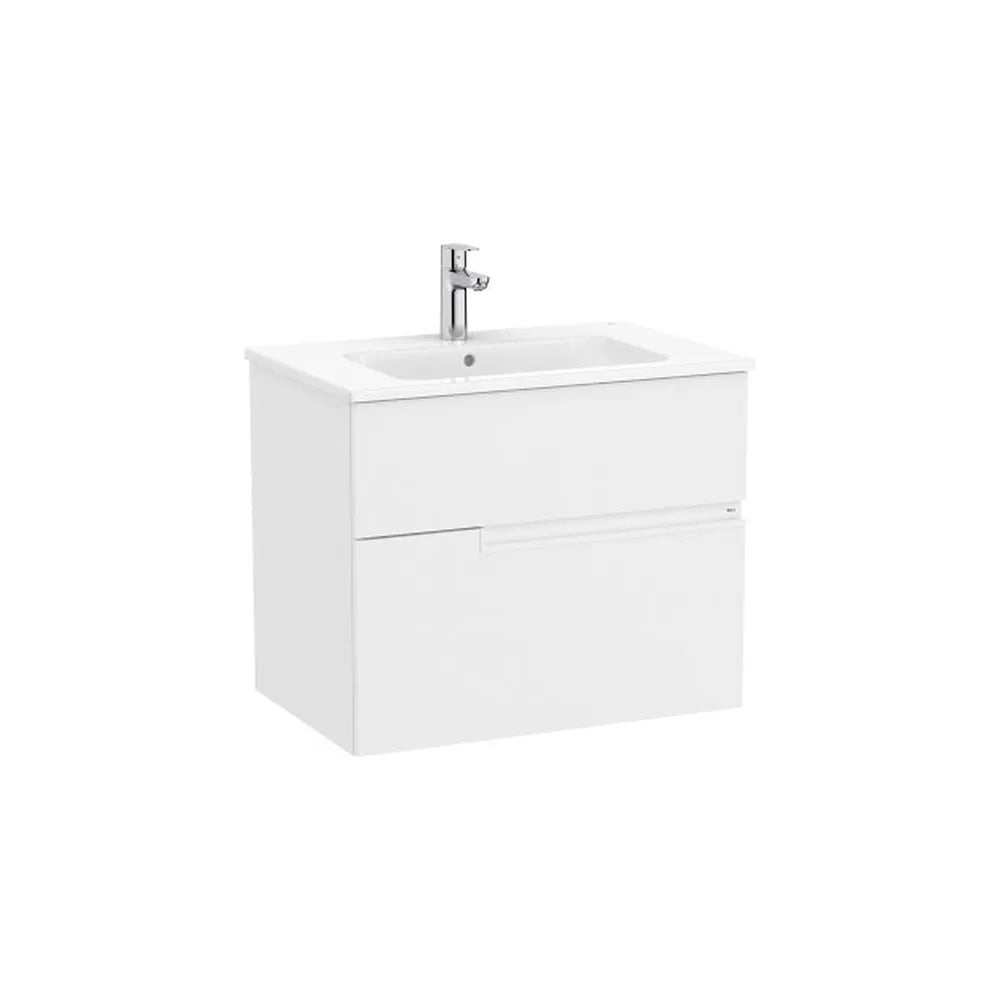 Mueble base suspendido con dos cajones y lavabo porcelana blanco mate 70x46x58 cm Roca - Vista 1