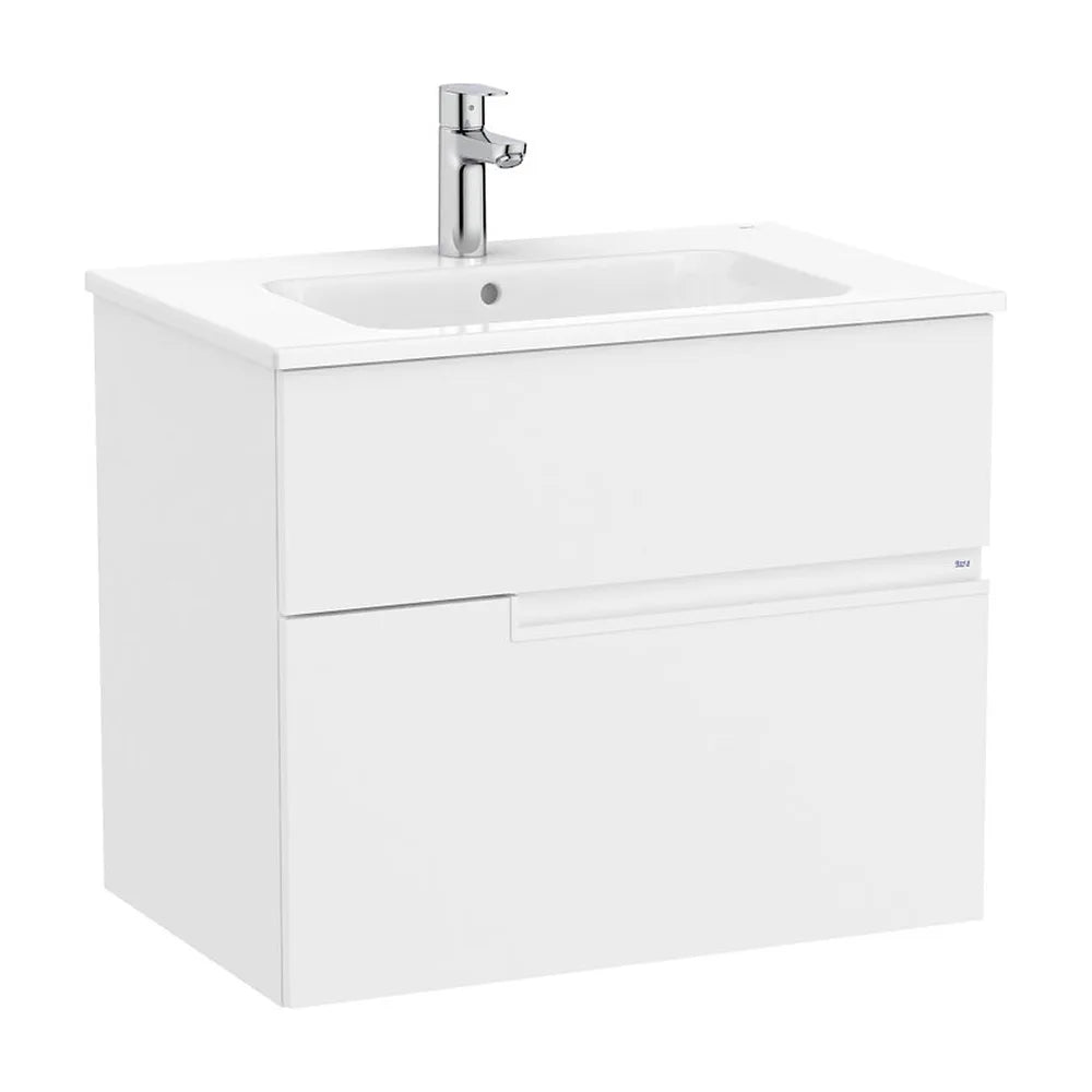 Mueble base suspendido con dos cajones y lavabo porcelana blanco mate 70x46x58 cm Roca - Vista 2