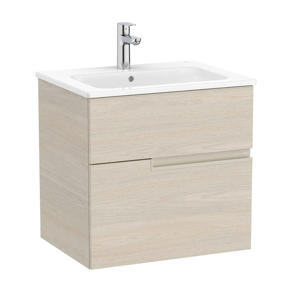 Mueble base suspendido dos cajones con lavabo porcelana 60x46x58 cm Roca - Vista 2