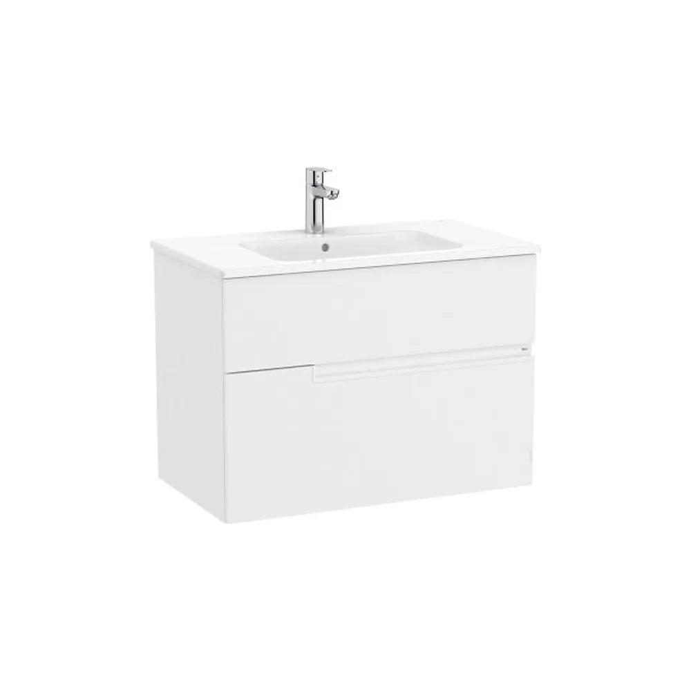 Mueble base suspendido con dos cajones y lavabo blanco mate 80x46x58 cm Roca - Vista 1