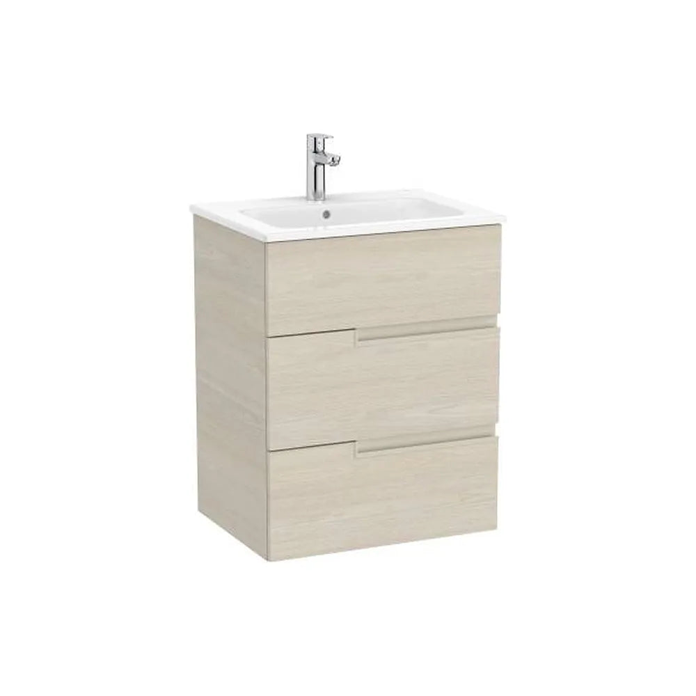 Mueble base suspendido con tres cajones y lavabo porcelana 60x46x75 cm Roca - Vista 1