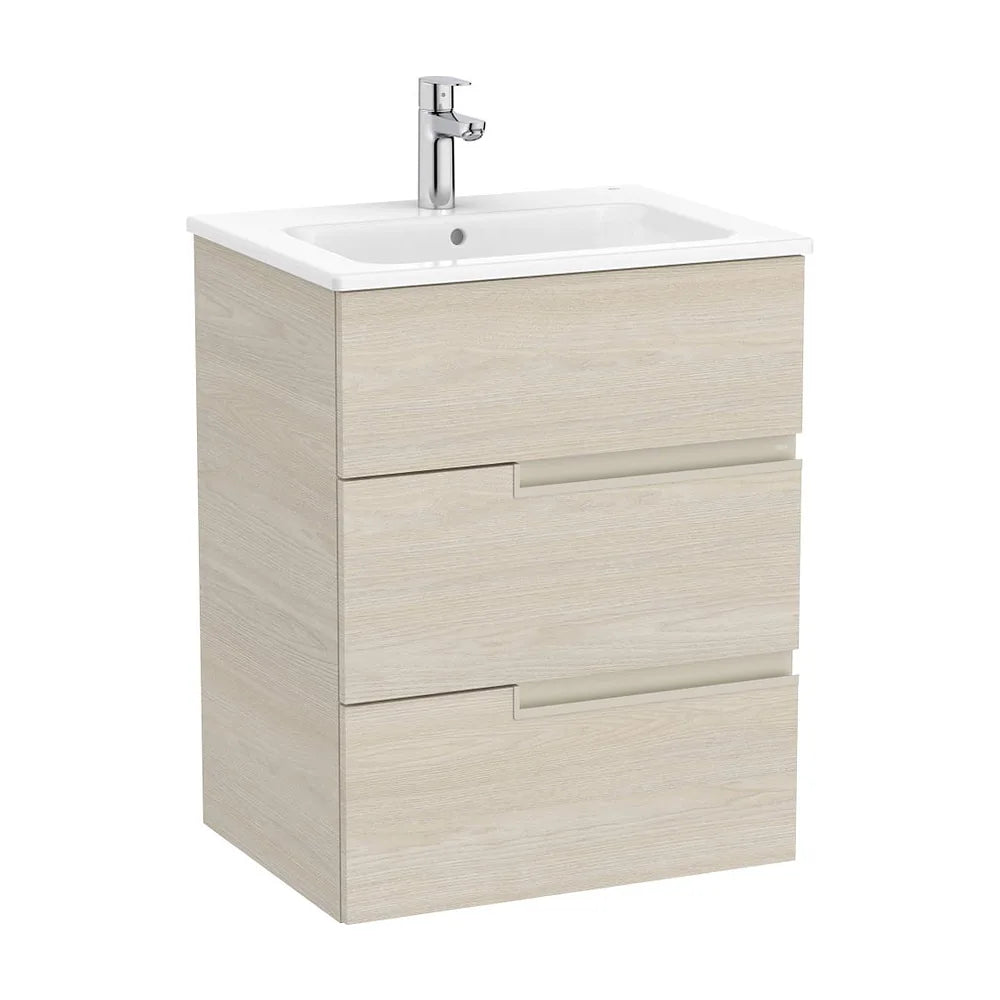 Mueble base suspendido con tres cajones y lavabo porcelana 60x46x75 cm Roca - Vista 2