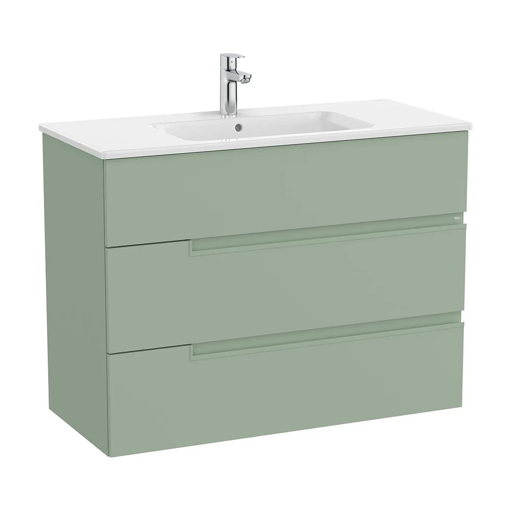 Mueble base suspendido con lavabo tres cajones 1005x460x757 mm Verde Savia Roca - Vista 2