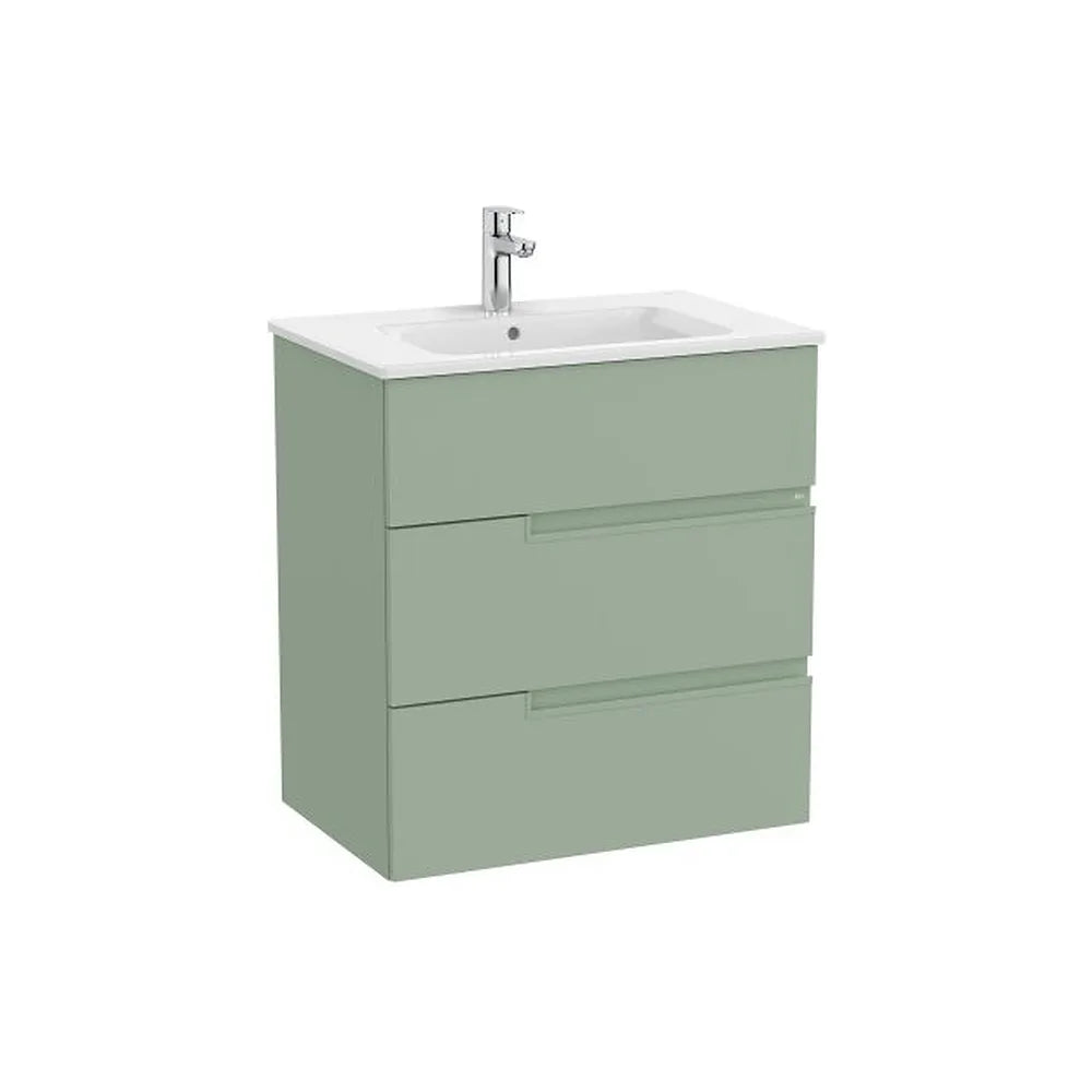 Mueble base suspendido con tres cajones y lavabo porcelana 70x46x75 cm Roca - Vista 1